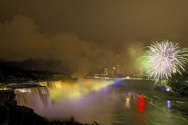 NY, Niagara Falls Fireworks over the waterfalls